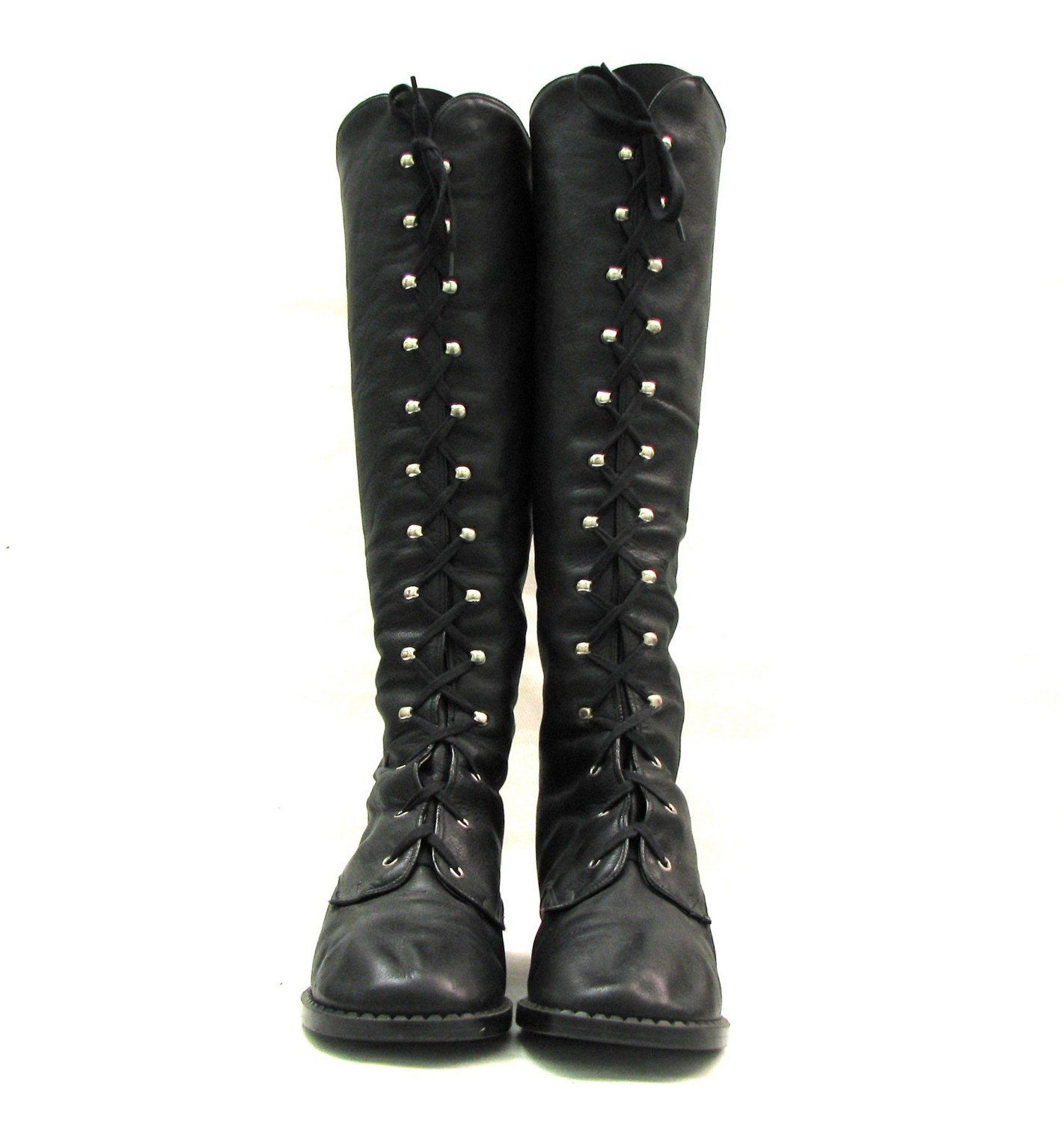 black leather KNEE HIGH lace up COMBAT boots size 9.5 10