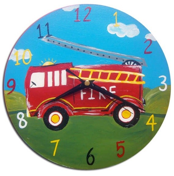Fire Engine Clock / Fire Truck / Children's Wooden Wall
