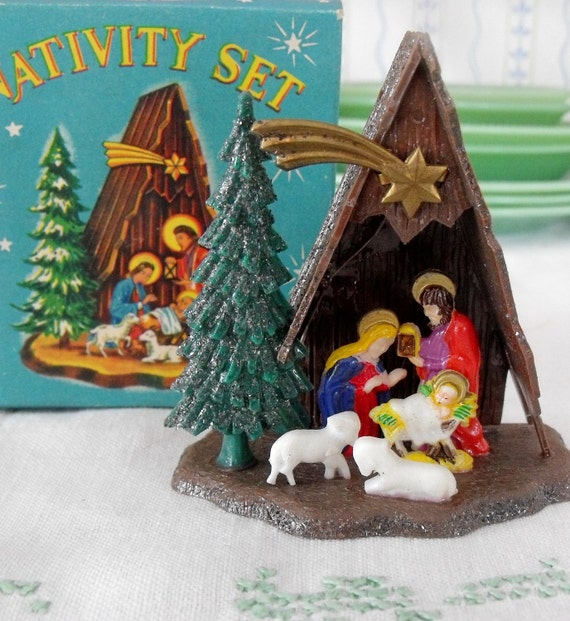 Vintage plastic nativity scene in original box