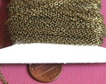 32 ft spool of Antique Brass Chain Tiny Flat Soldered Cable Chain 2mm