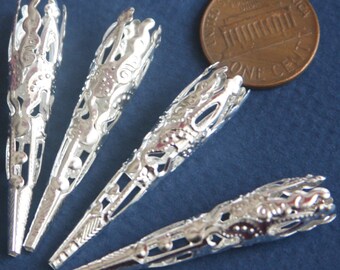 30 pcs of Silver plated filigree cone 41X8mm