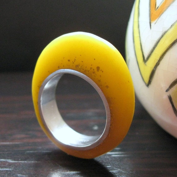Smooth Silver and Resin RIng Saffron Yellow