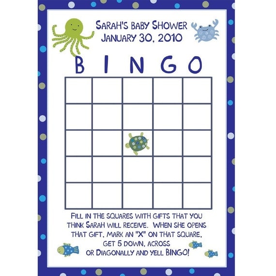 baby nederlands shower bingo UNDER partyplace van 24 SEA Shower THE Bingo op Etsy Baby Cards