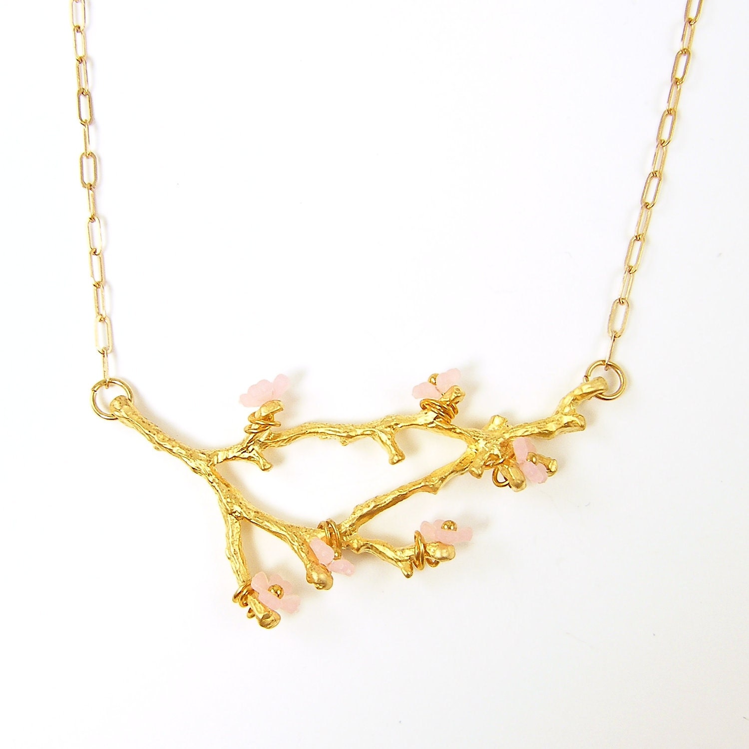 Pink Jewelry Cherry Blossom Gold Tree Branch Necklace Flower