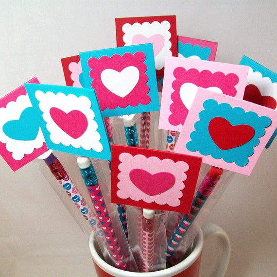 Valentine Pencil Treat Bags and Toppers Great Party Favors