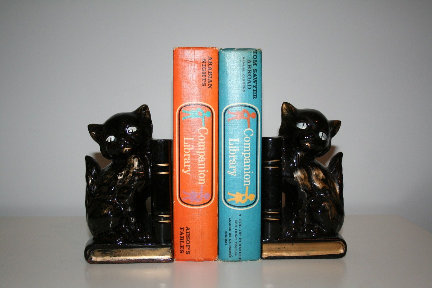 Vintage Ceramic Black Cat Bookends from Japan