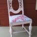 RESERVED Vintage Shabby Chic Chair Painted Pink w/ Vintage Tablecloth Seat (3736-W )