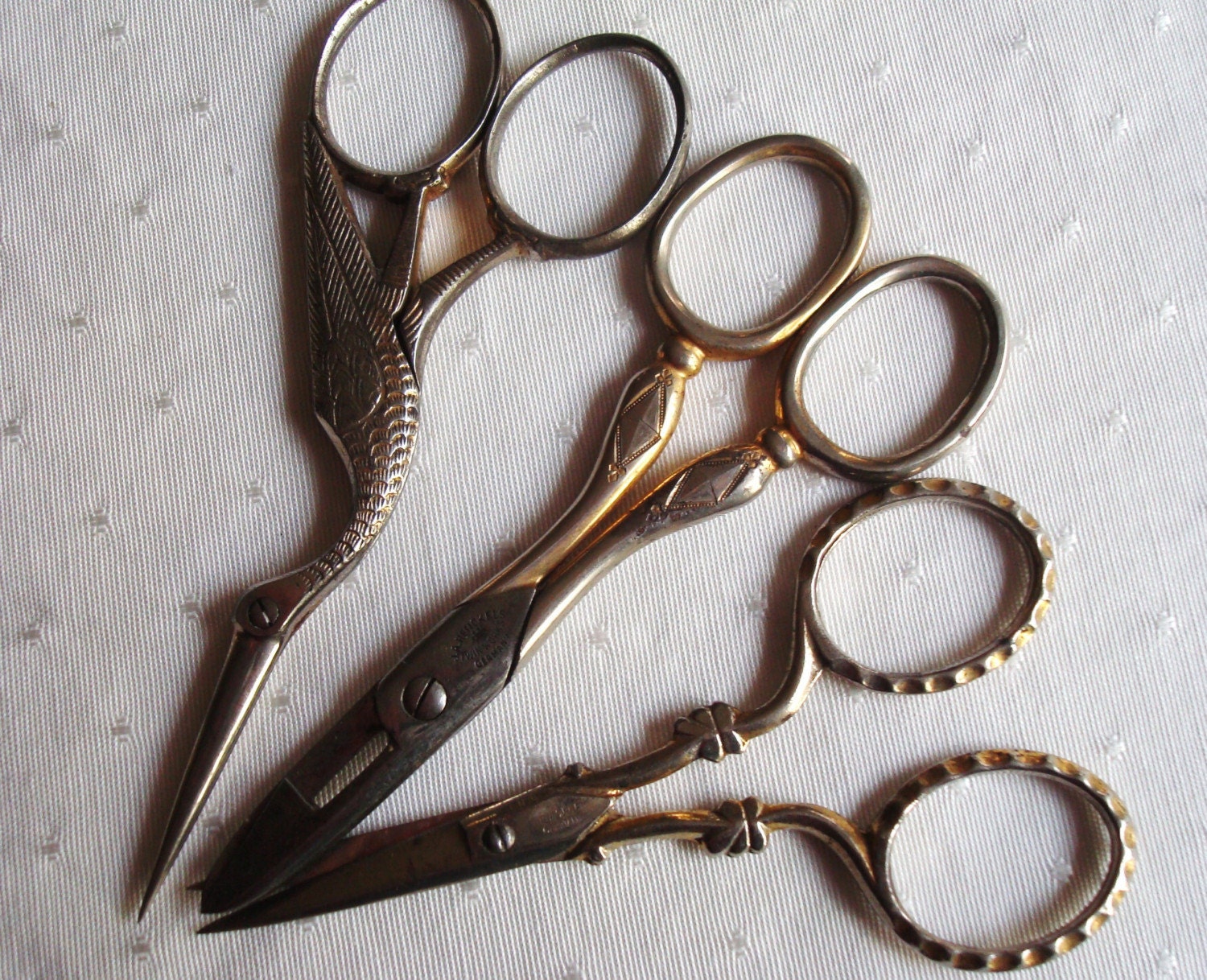 3 Antique Vintage Fancy German Scissors Sewing by oldmrsdaisy