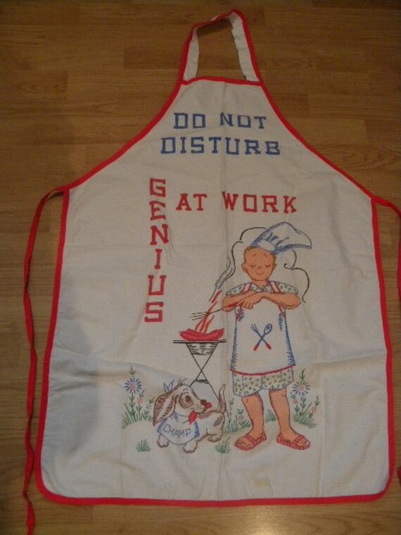 vintage kitschy men's full retro apron 1950s Genius at