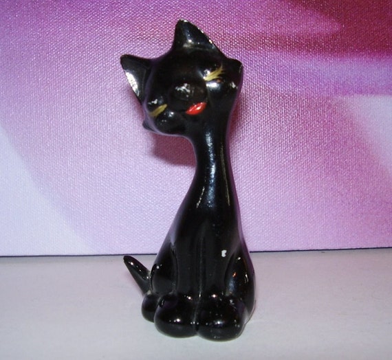 Vintage 1960s Black Cat Figurine Japan