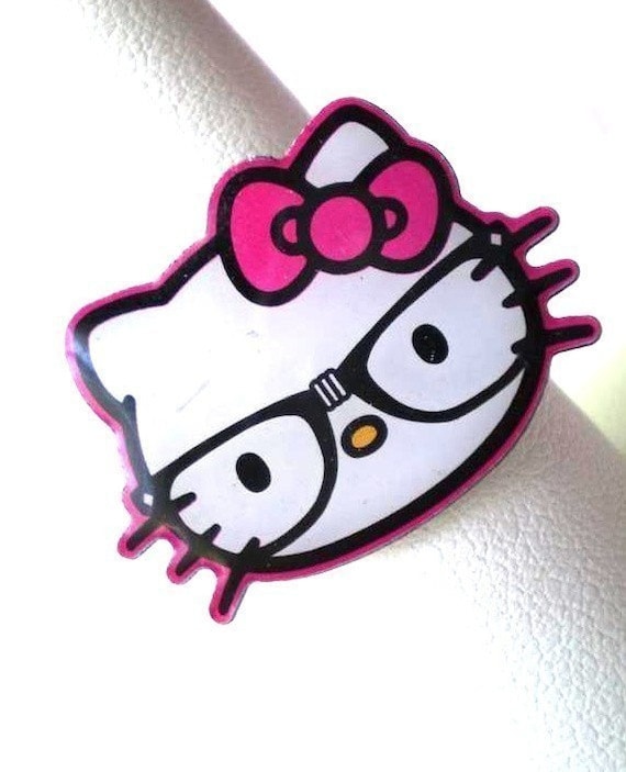 Geek Nerdy Geeky Nerd Hello Kitty Wearing Black Glasses With