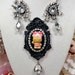 40% OFF Sale Hello Kitty SHOWGIRL Cameo Necklace pinup pin up las vegas dancer pale pink black glitter jewels rhinestone crystal beads