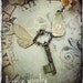Antique Style STEAMPUNK flying winged Skeleton Key Necklace neo victorian brass aged filigree enamel cream Swarovski crystals