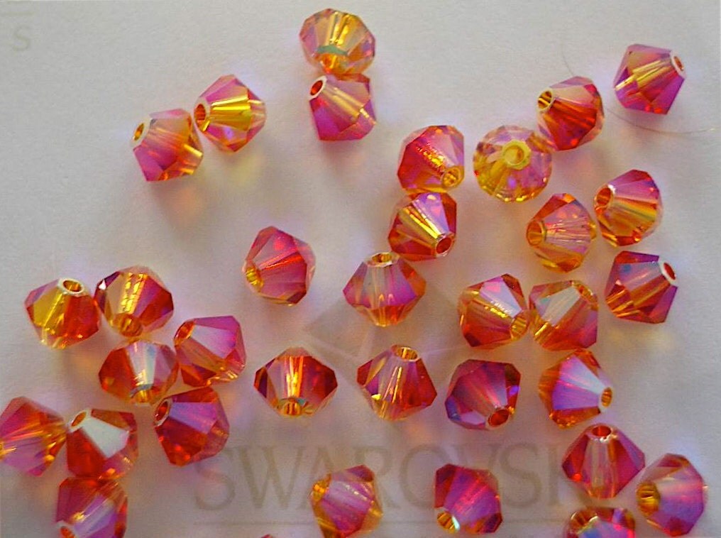 24 Fire Opal AB2X Swarovski Crystal Beads Bicone 5328 4mm