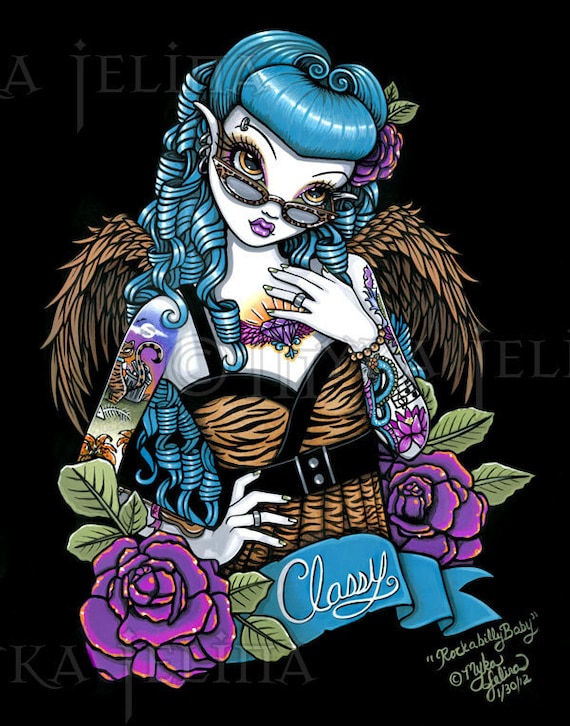 rockabilly baby classy rose tattoo angel art print rockabilly baby classy rose tattoo angel art print
