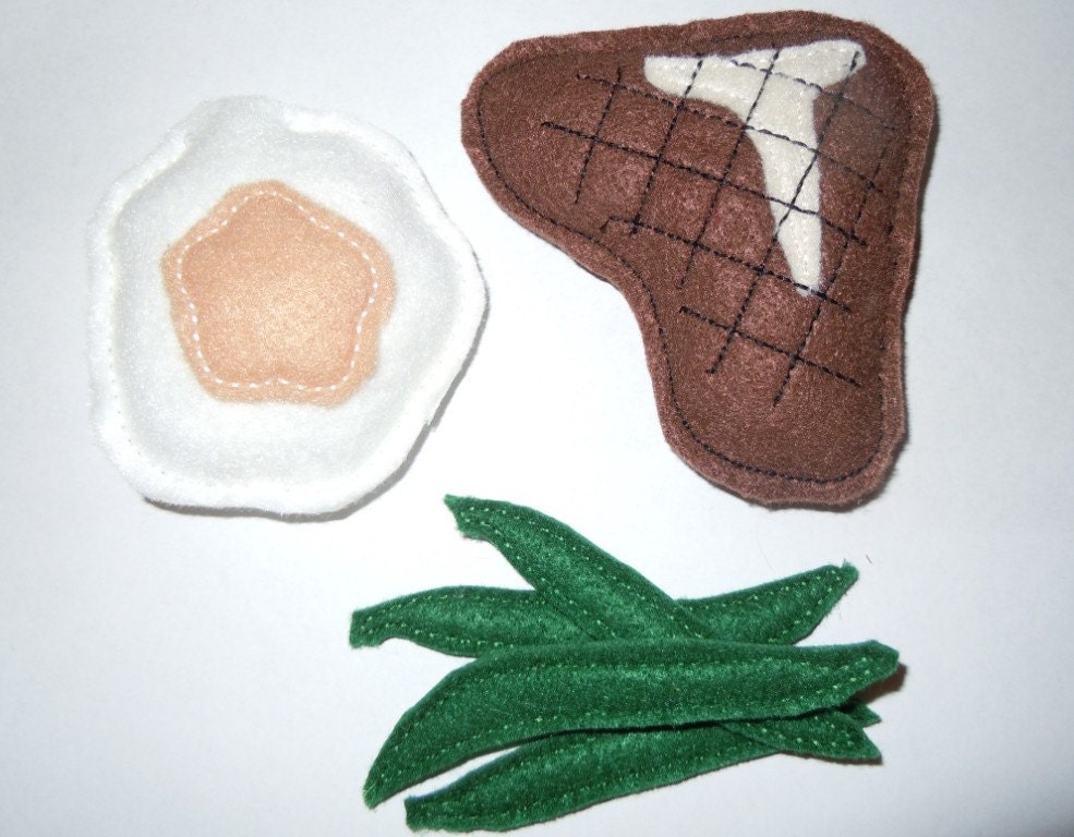 Felt Play Food TBone Steak Dinner Machine Embroidery