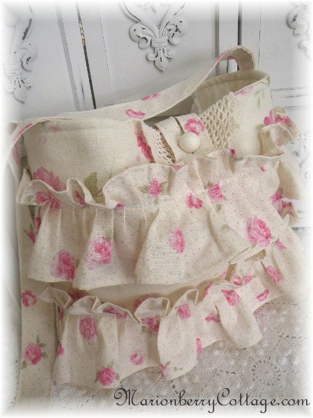 Fluffy Ruffles And Pink Roses Slouchy Tote Purse