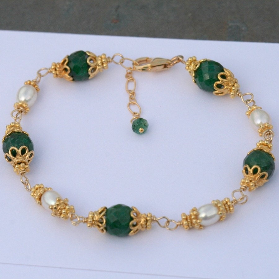 Emerald Bracelet Pearl Bracelet Green Emerald Bracelet Gold