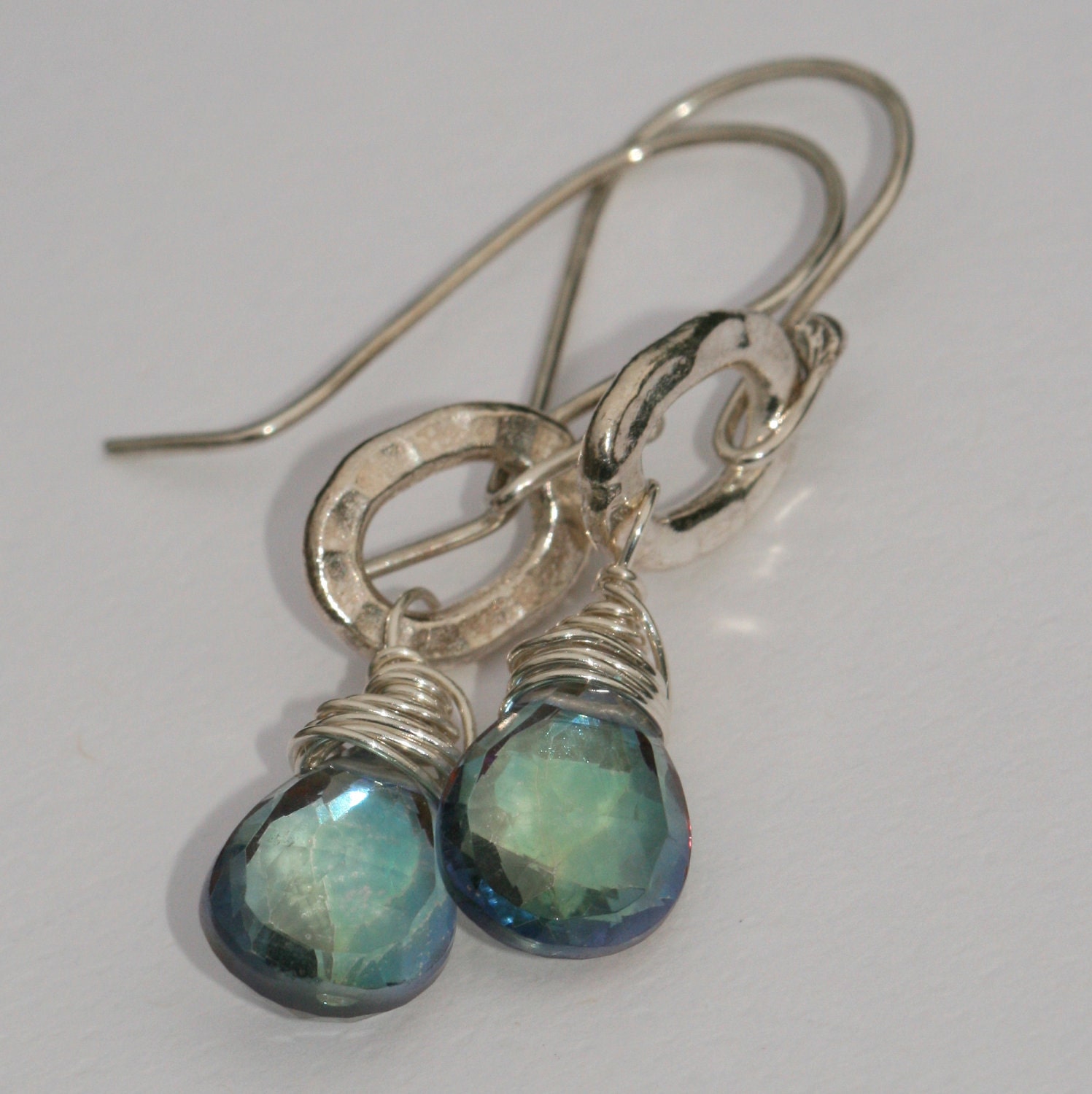 Mystic Quartz Earrings Sterling Silver Wire Wrap Maggie McMane