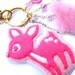 Hot Pink Felt Bambi Deer Rabbit Fur Ball Rose Bag Charm Key Chain