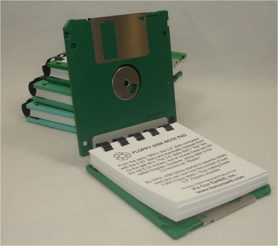 Floppy Disk Note Pad GREEN Recycled 3.5 Diskettes by ItsOurEarth