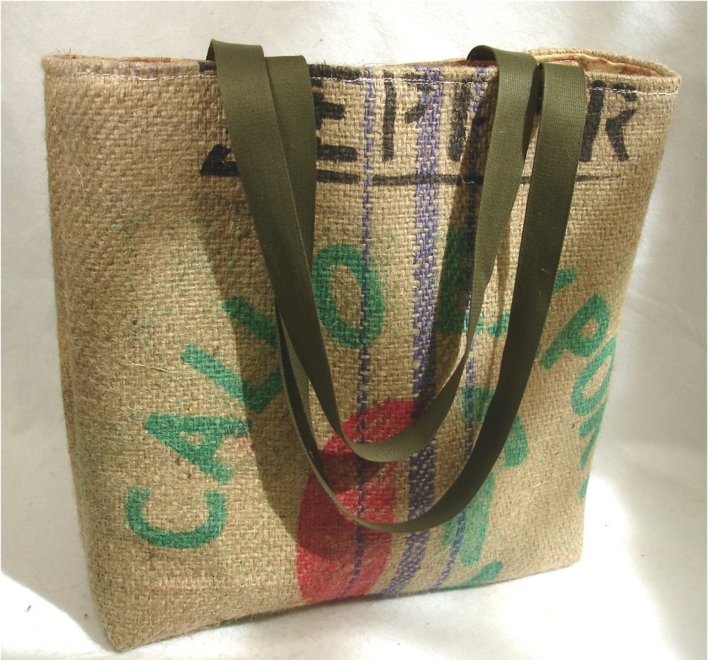 Upcycled Coffee Burlap Sack MARKET TOTE BAG by ItsOurEarth on Etsy