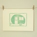 RESERVED FOR MICHELLE Vintage Travel Trailer Print, A Hand Pulled Linocut Print in Green