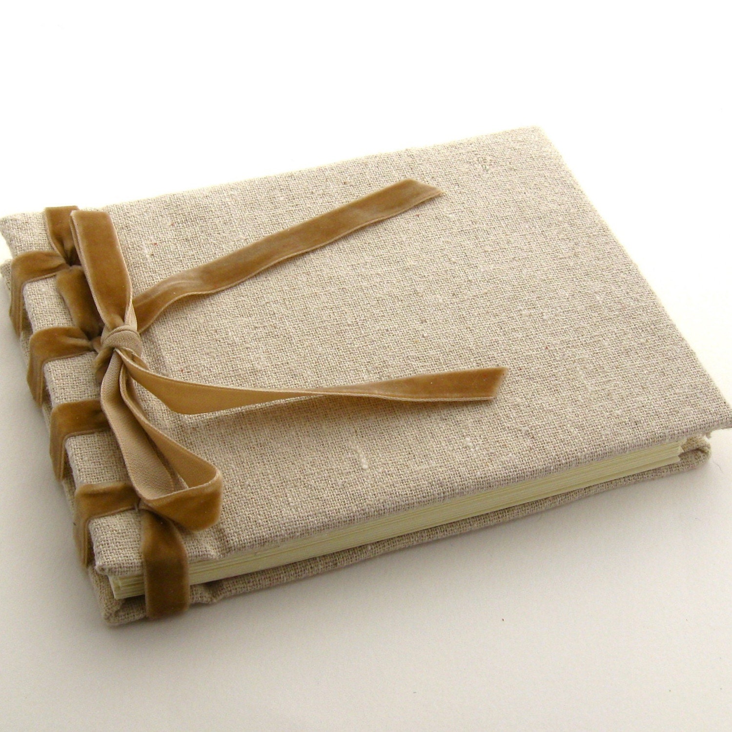 Handmade Linen and Velvet Ribbon Bound Journal or Guest Book