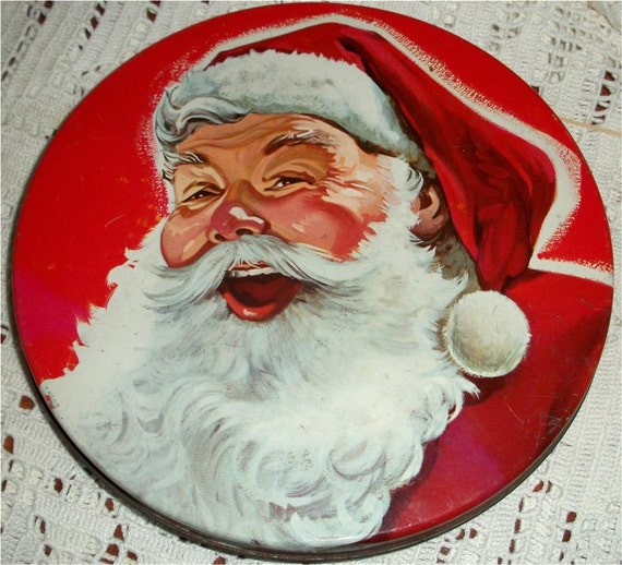 Items similar to Super Vintage SANTA CLAUS TIN - 1940's Cookie Tin ...