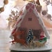 Vintage Putz Style Christmas Glitter House Sugar Pink with Peppermint Candies Santa and his Sleigh