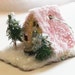Vintage Putz Style Tiny Miniature Yellow Glitter Sugar House Shabby Christmas Village Ornament Tiny Bottle Brush Tree