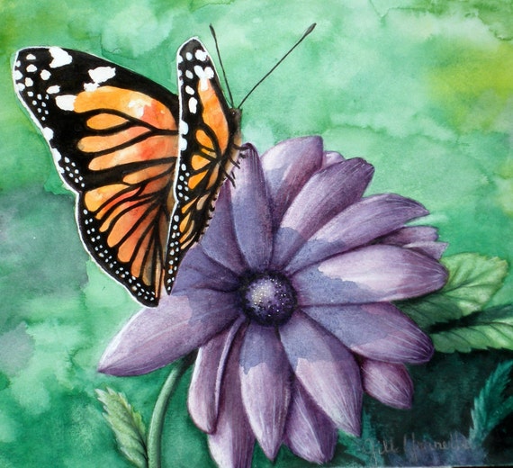 Butterfly and Flower Original Watercolor Painting