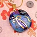 Midnight in the Garden - Blue on Blue dichroic fused glass pendant hand painted in 22k gold