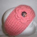 Handknit Salmon Wool Earwarmer Headband with Flower and Button