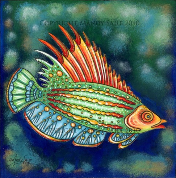 Funky Fish 3 an 8 x 10 ART PRINT of a funky unique