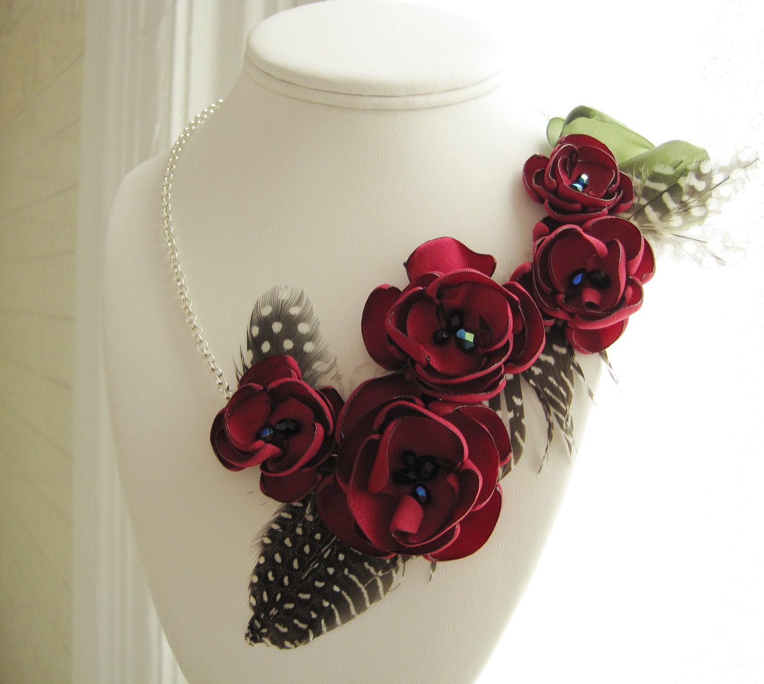 fabric flower necklace asymmetrical by MariaLouiseHightoo on Etsy