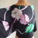 Black Silky Feely Flower Print Kimono Sleeve Top