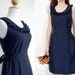 Custom fully lined pleated collar dress in navy