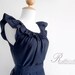 Custom fully lined ruffled collar dress w/ sash, pockets in navy