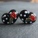 Lampwork beads 724 Hearts Pair (2) Black and White with Red Roses