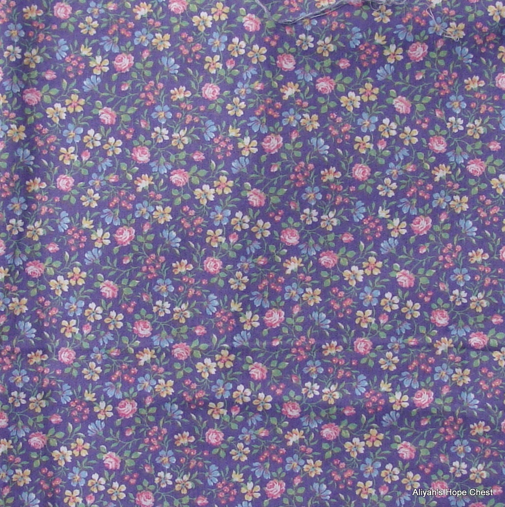 Purple Small Floral Print Fabric 29 inch REMNANT