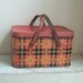 vintage plaid metal picnic basket