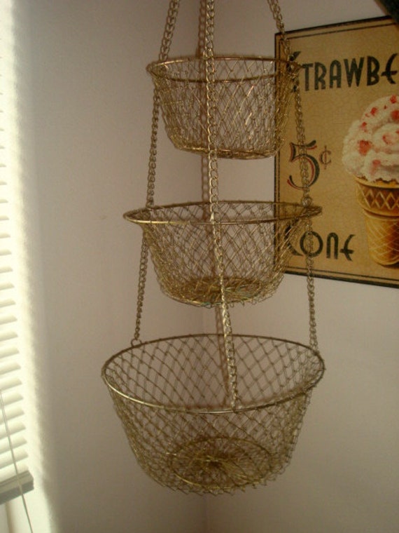 Vintage Metal Hanging Baskets 3 Tier Wire