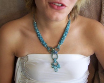 Sapphire Sea Dragon Statement Beadwork Necklace