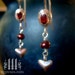 Silver Heart Earrings Garnet Stones Red Pearls Tiny Charms