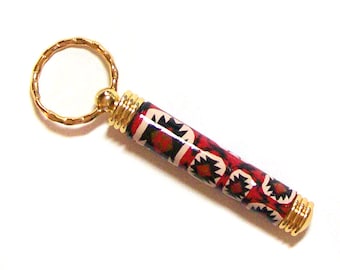 Key ring with secret compartment gold plated Indian Eye Dazzler polymer clay design nbr55