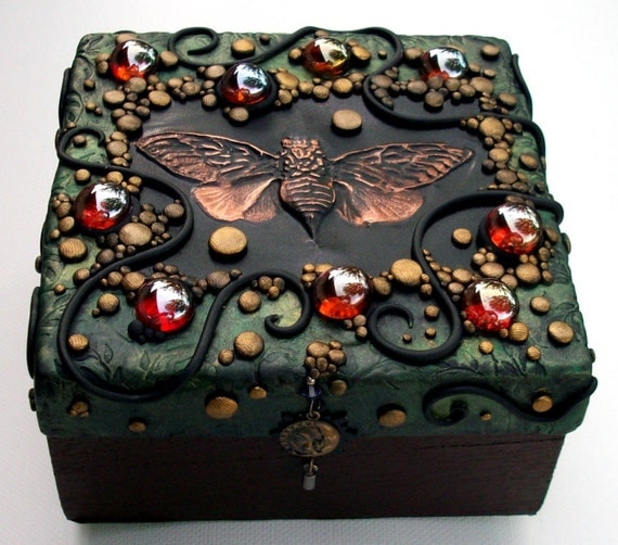 Polymer Clay decorated Trinket Box with hand tooled copper