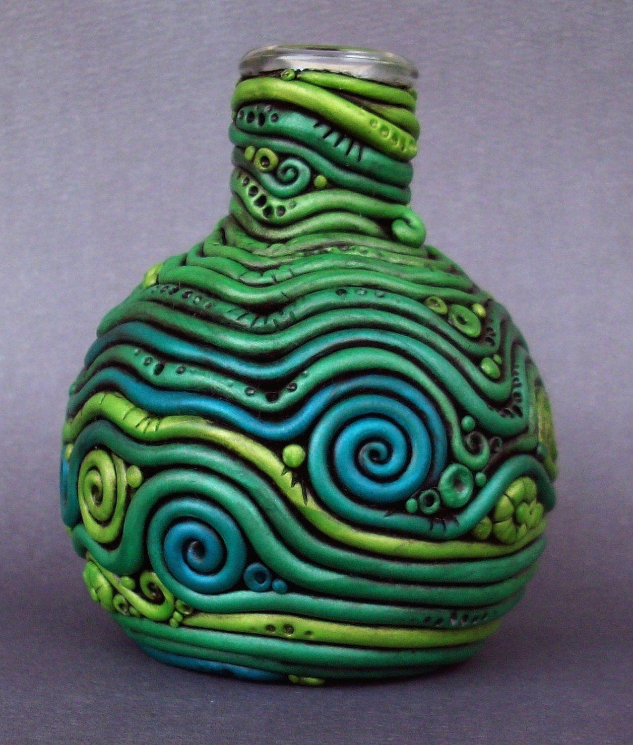 Polymer Clay Bottle Vase Crazy Coils