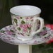 Pink Roses Tea Cup and Saucer Garden Decor Bird Feeder