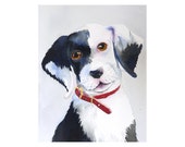 Dog Art Original Watercolor My Black and White Spoted Puppy Loves Kids: Apartment Dorm Men Women Portrait Dog Lovers7.6 x 9.6 Price Under 70